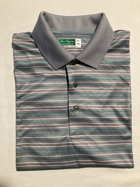 Ben Hogan Men's Performance Polo in Gray white and green stripes (Item No. C5)